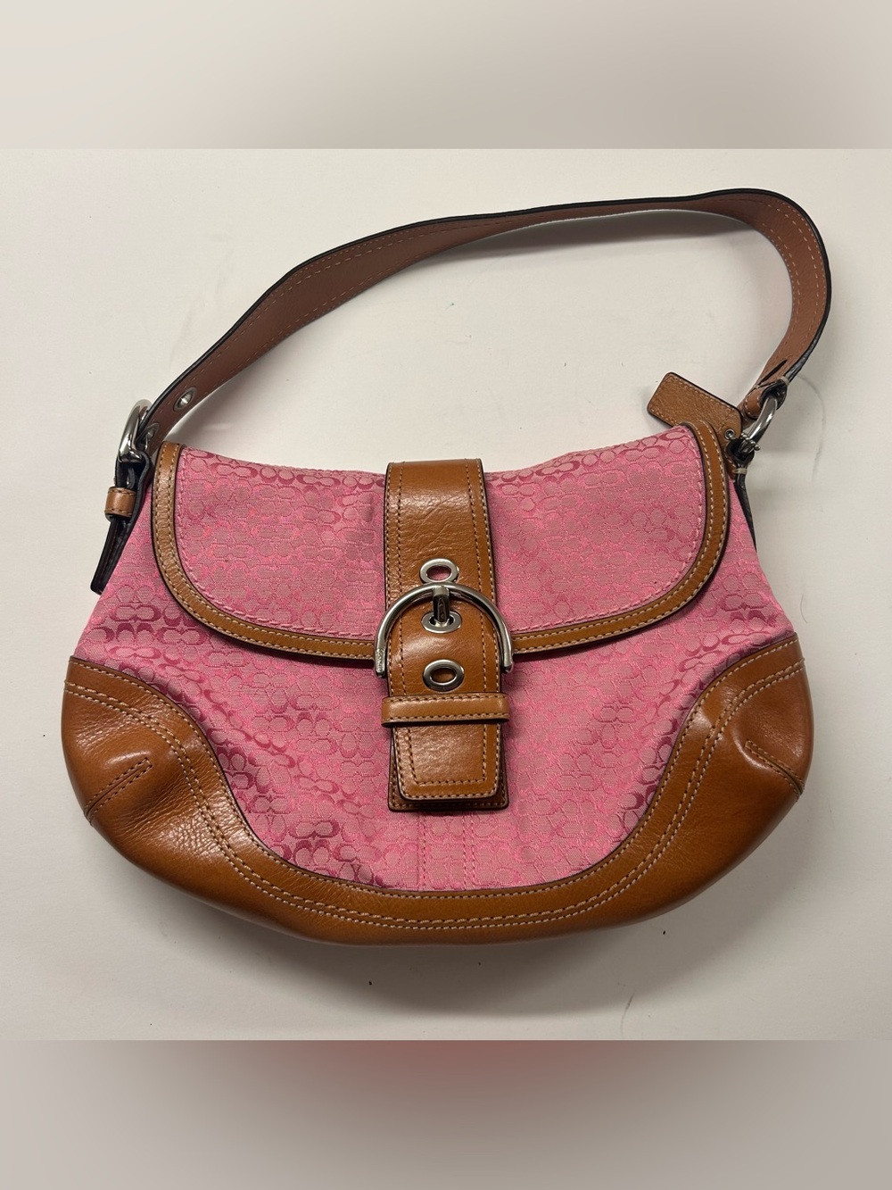 Vintage Y2K Coach Soho F10926 Pink Leather Signature C Canvas Shoulder Bag Purse